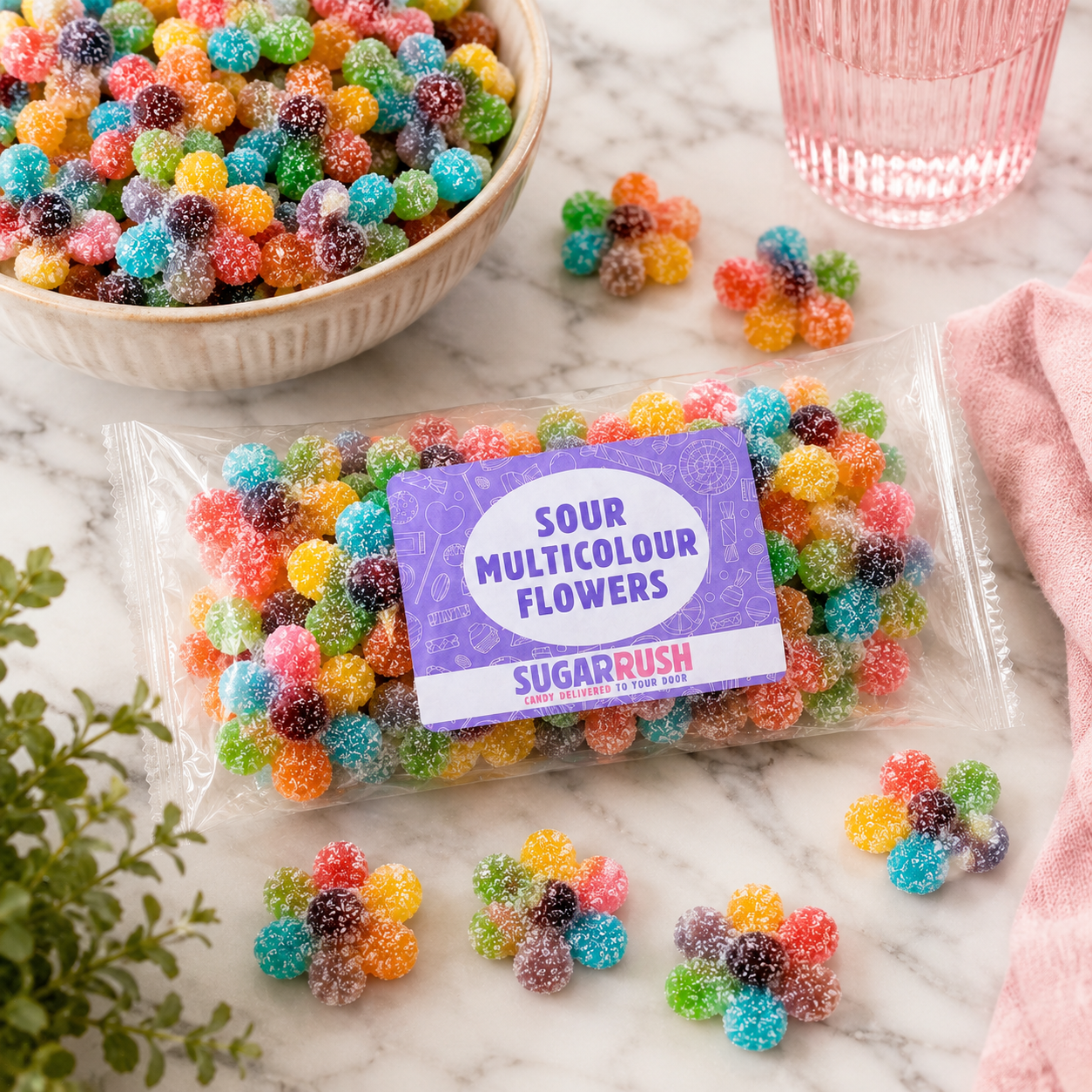 Premium Sour Multicolour Flowers Candy Bag