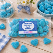 Premium Sour Blue Raspberry Filled Hearts Candy Bag