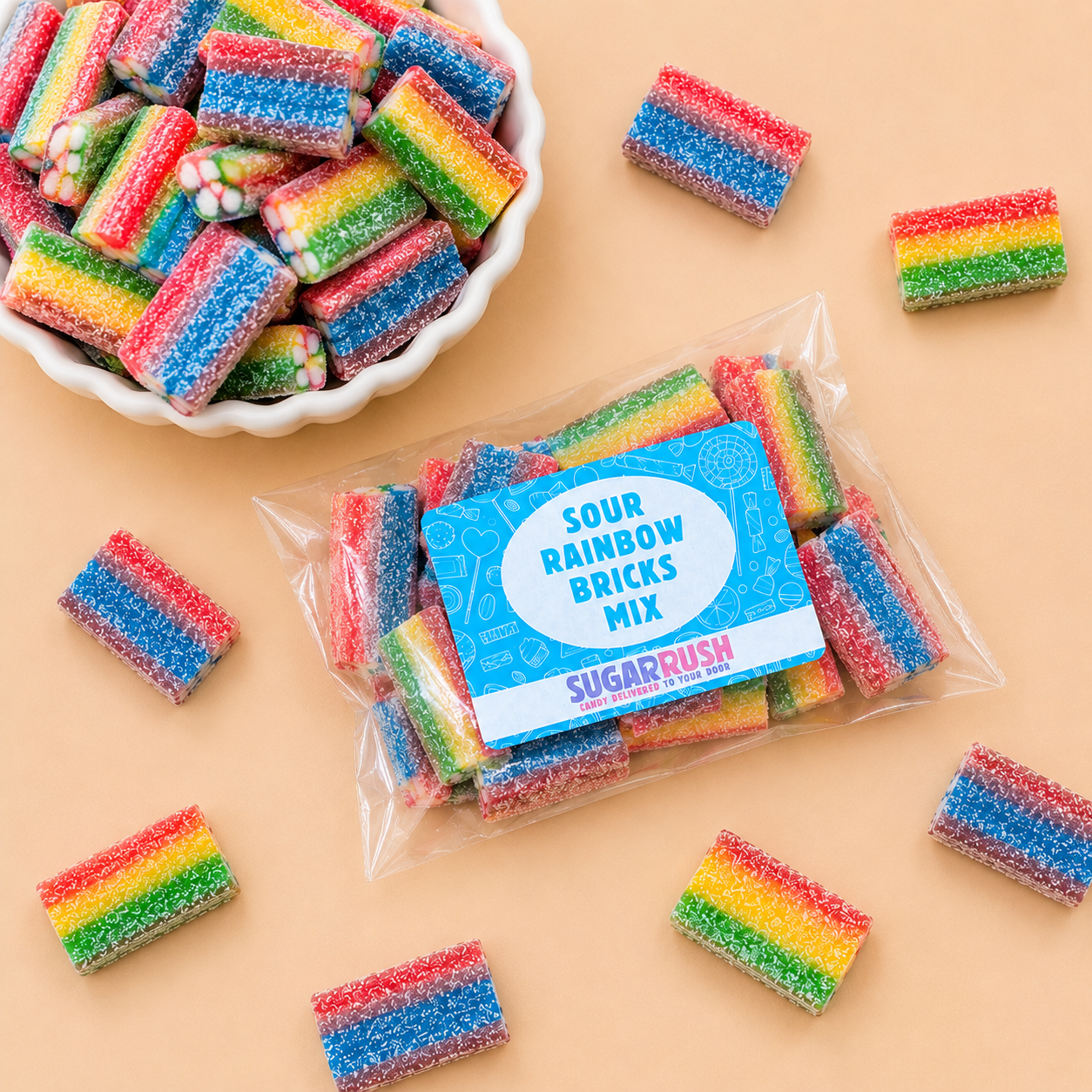 Premium Sour Rainbow Bricks Mix Candy Bag
