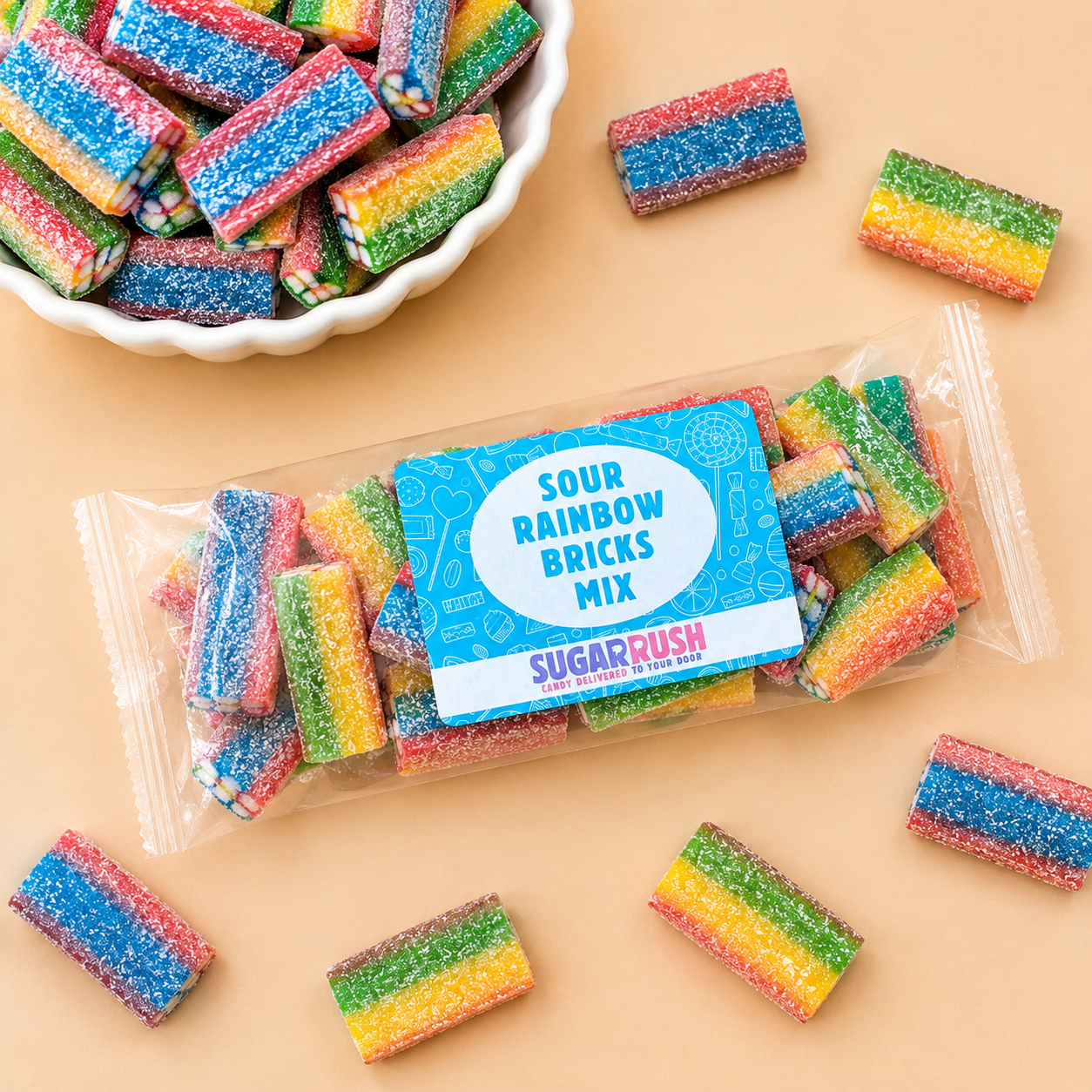 Premium Sour Rainbow Bricks Mix XL Candy Bag