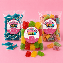 Animal Gummies Pick & Mix 3-Pack – 300g arranged on a pale pink Sugar Rush background