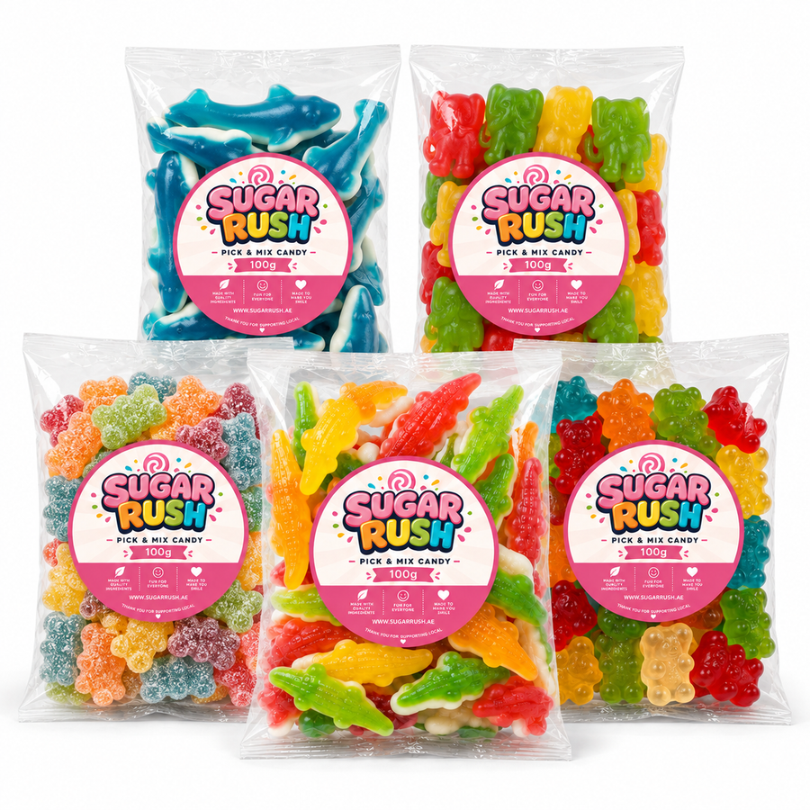 Animal Gummies Pick & Mix 5-Pack – 500g by Sugar Rush with its fixed bundle contents on a white background