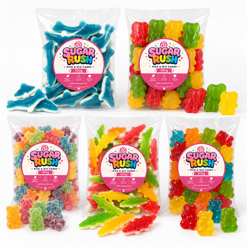 Close-up of the fixed sweets and treats included in Animal Gummies Pick & Mix 5-Pack – 500g
