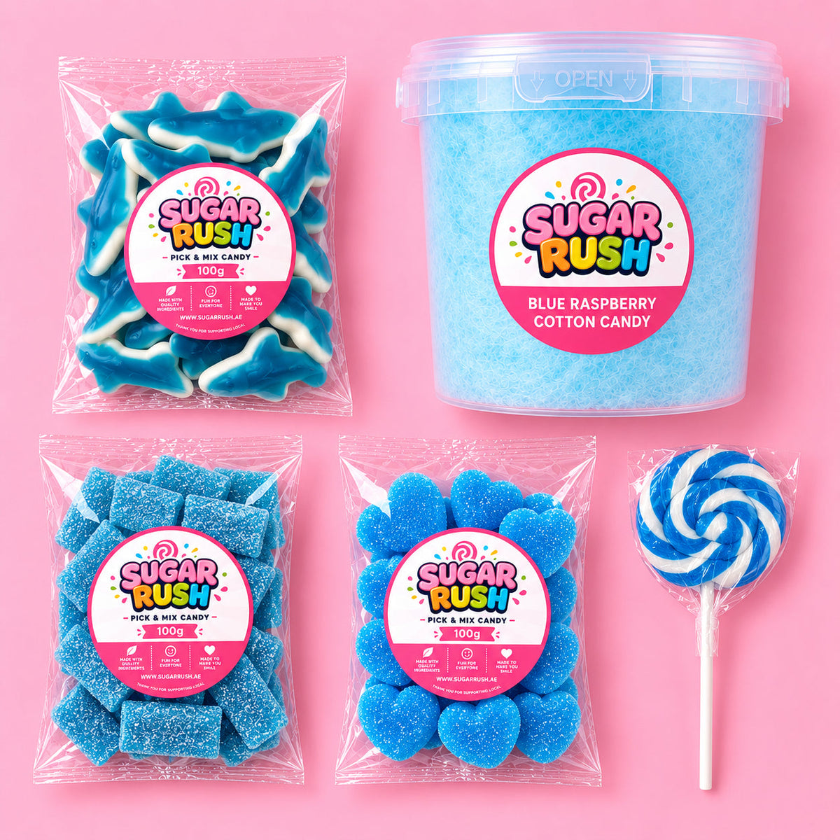 Overhead view showing everything included in Blue Candy Bundle