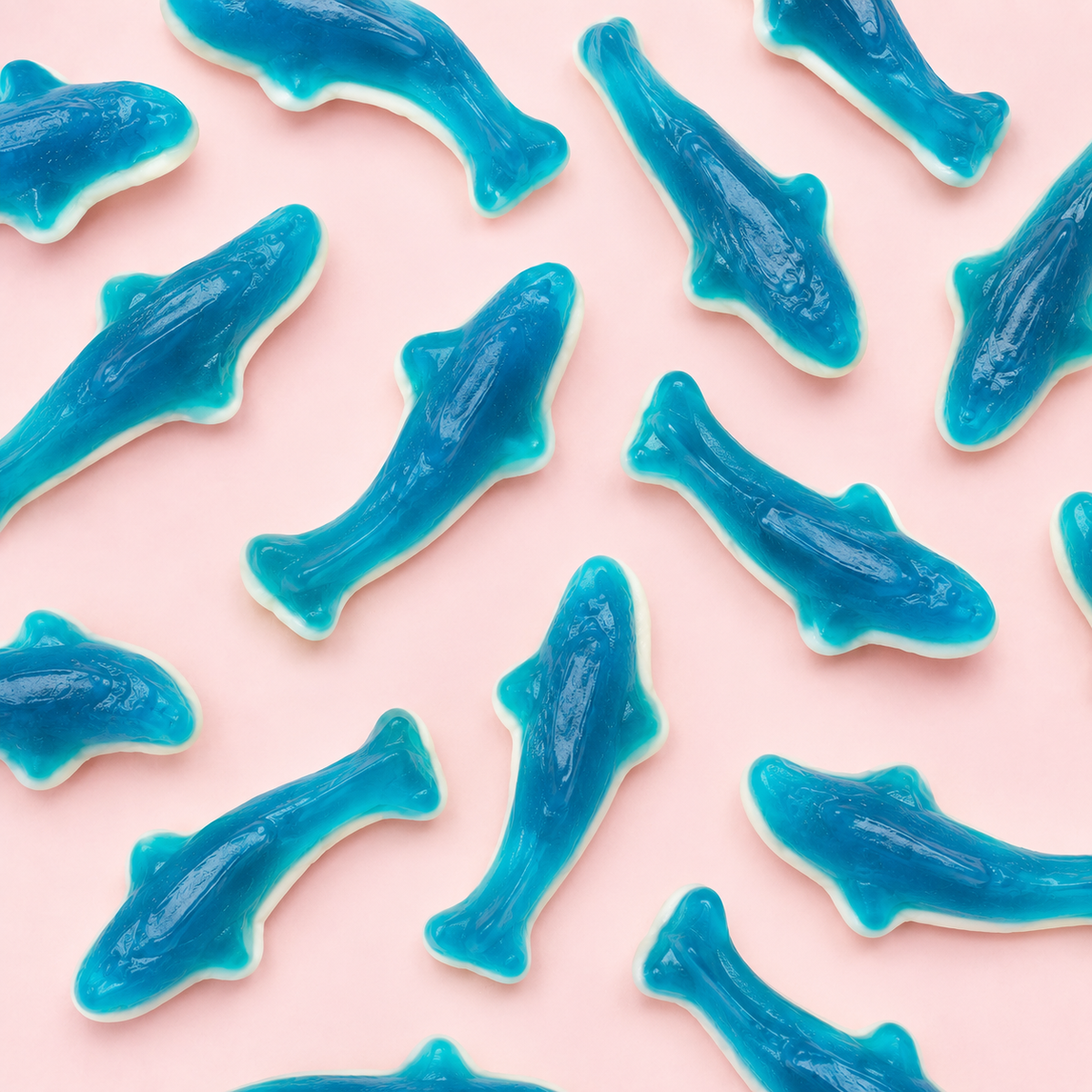 Overhead arrangement of Blue Sharks sweets