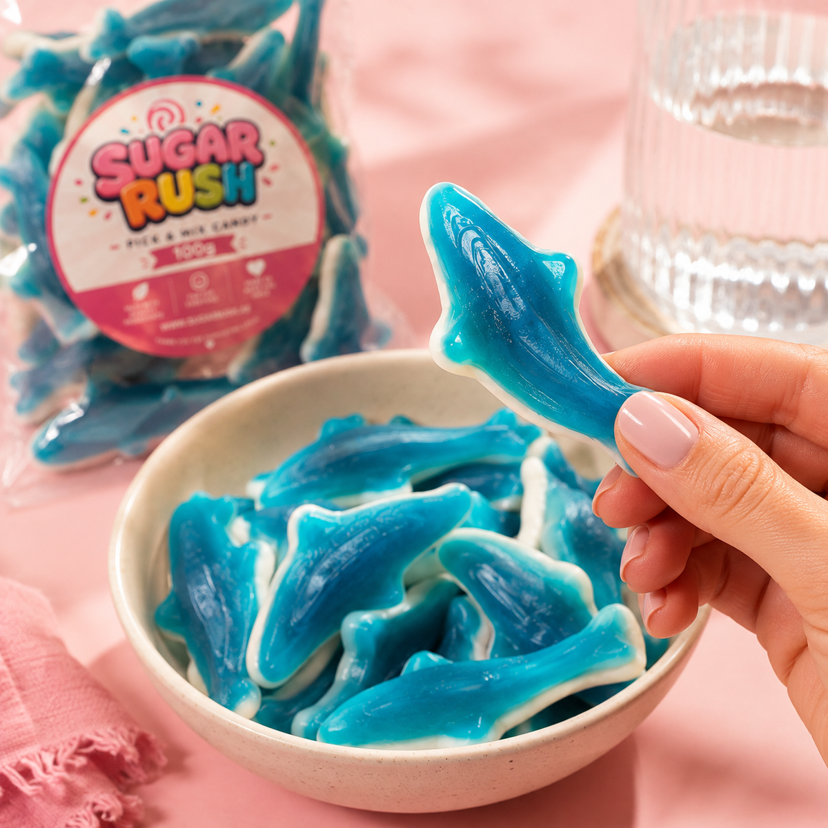 Blue Sharks sweets in a Sugar Rush snacking scene