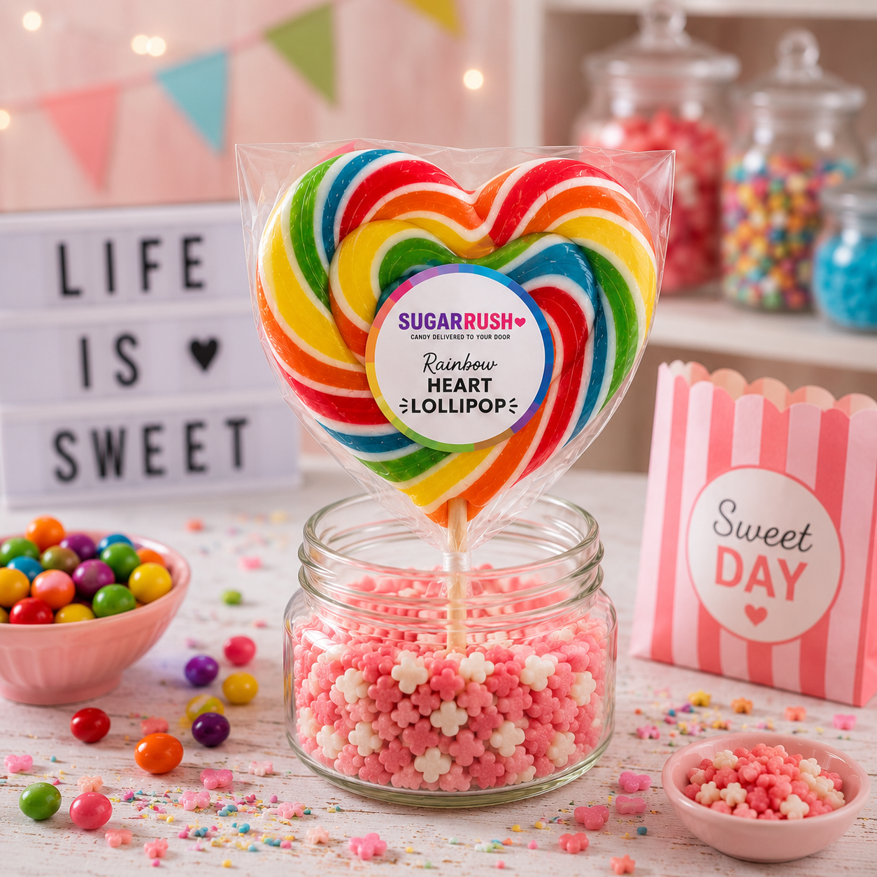 Rainbow Heart Lollipop