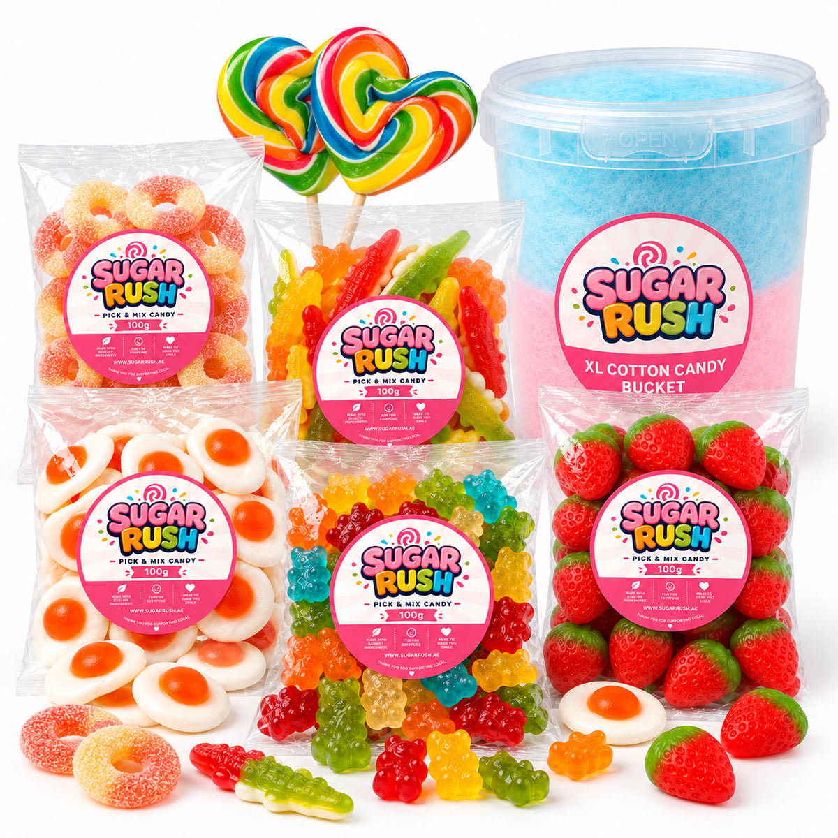 Close-up of the fixed sweets and treats included in Family Sugar Rush Bundle