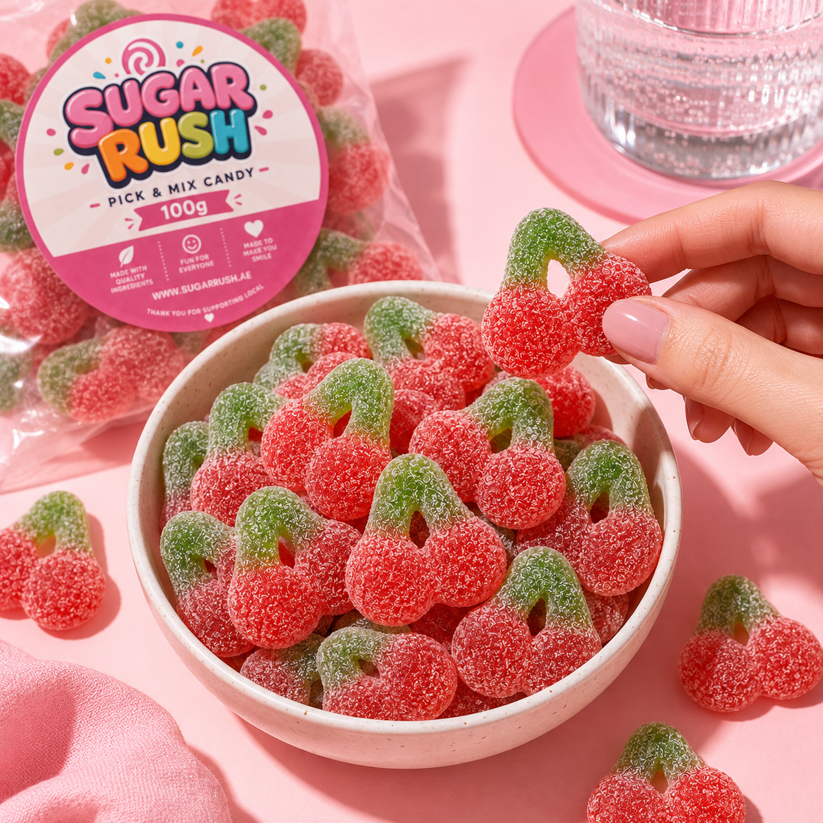 Fizzy Cherries sweets in a Sugar Rush snacking scene