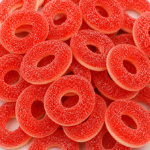 Close-up of Fizzy Strawberry Rings sweets