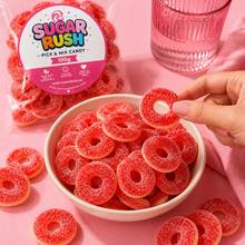 Fizzy Strawberry Rings sweets in a Sugar Rush snacking scene