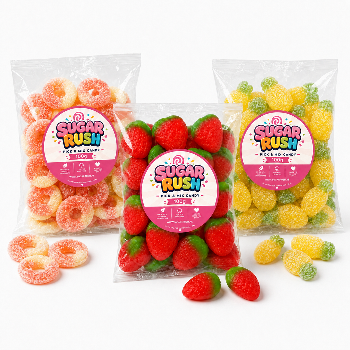 Close-up of the fixed sweets and treats included in Fruity Pick & Mix 3-Pack – 300g