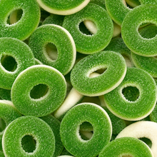 Close-up of Green Apple Rings sweets
