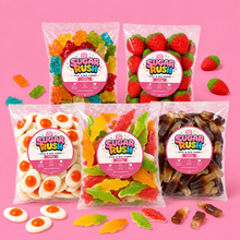 Gummy Pick & Mix 5-Pack – 500g arranged on a pale pink Sugar Rush background
