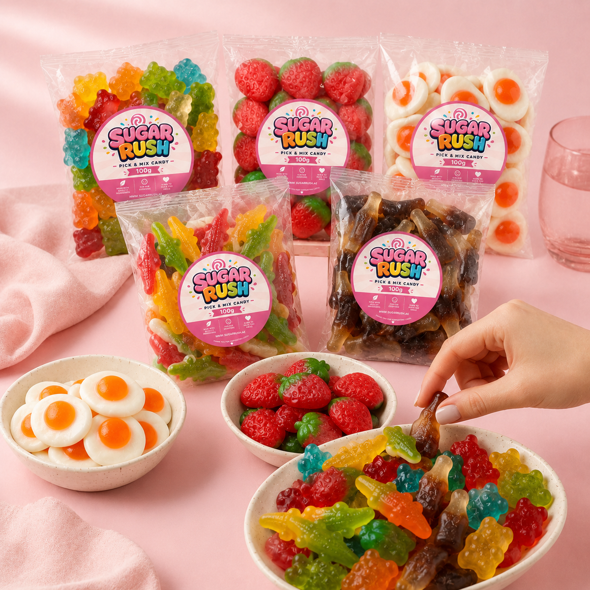 Gummy Pick & Mix 5-Pack – 500g styled for a Sugar Rush sharing moment