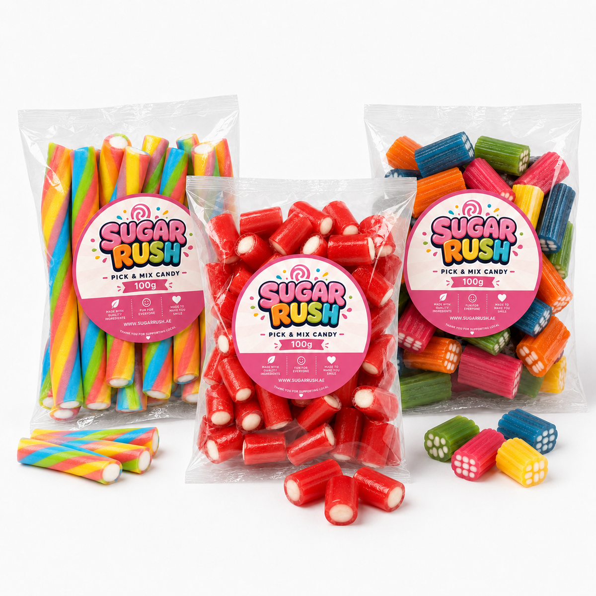 Close-up of the fixed sweets and treats included in Liquorice Pick & Mix 3-Pack – 300g
