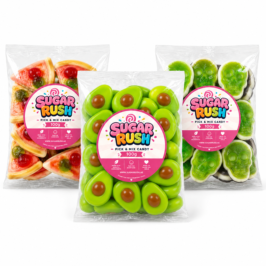 Novelty Pick & Mix 3-Pack – 300g by Sugar Rush with its fixed bundle contents on a white background