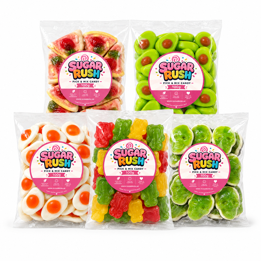 Novelty Pick & Mix 5-Pack – 500g by Sugar Rush with its fixed bundle contents on a white background