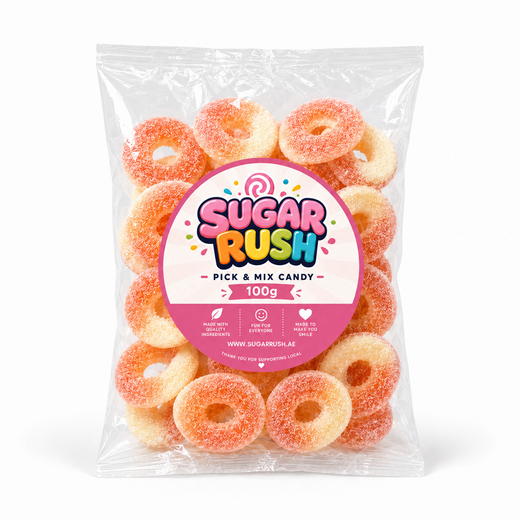 No. 09 Peach Rings – 100g Sugar Rush 100g bag