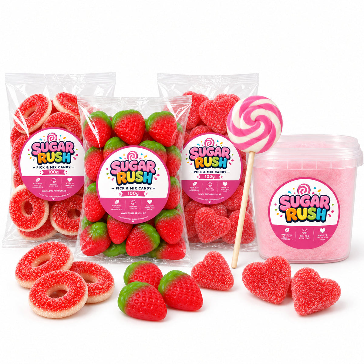Close-up of the fixed sweets and treats included in Pink Candy Bundle