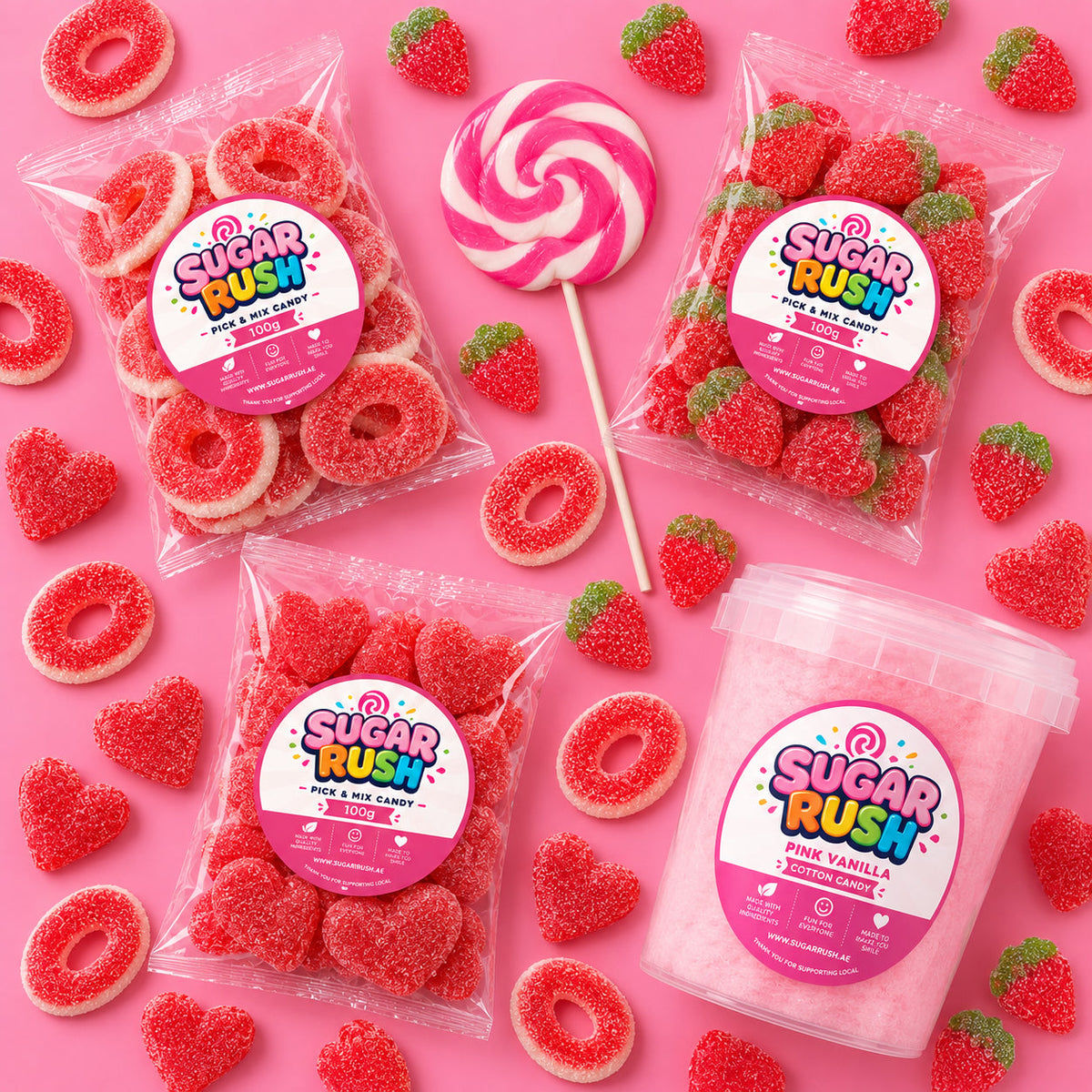 Overhead view showing everything included in Pink Candy Bundle