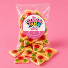 Pizza Slices Sugar Rush bag with sweets on pink background