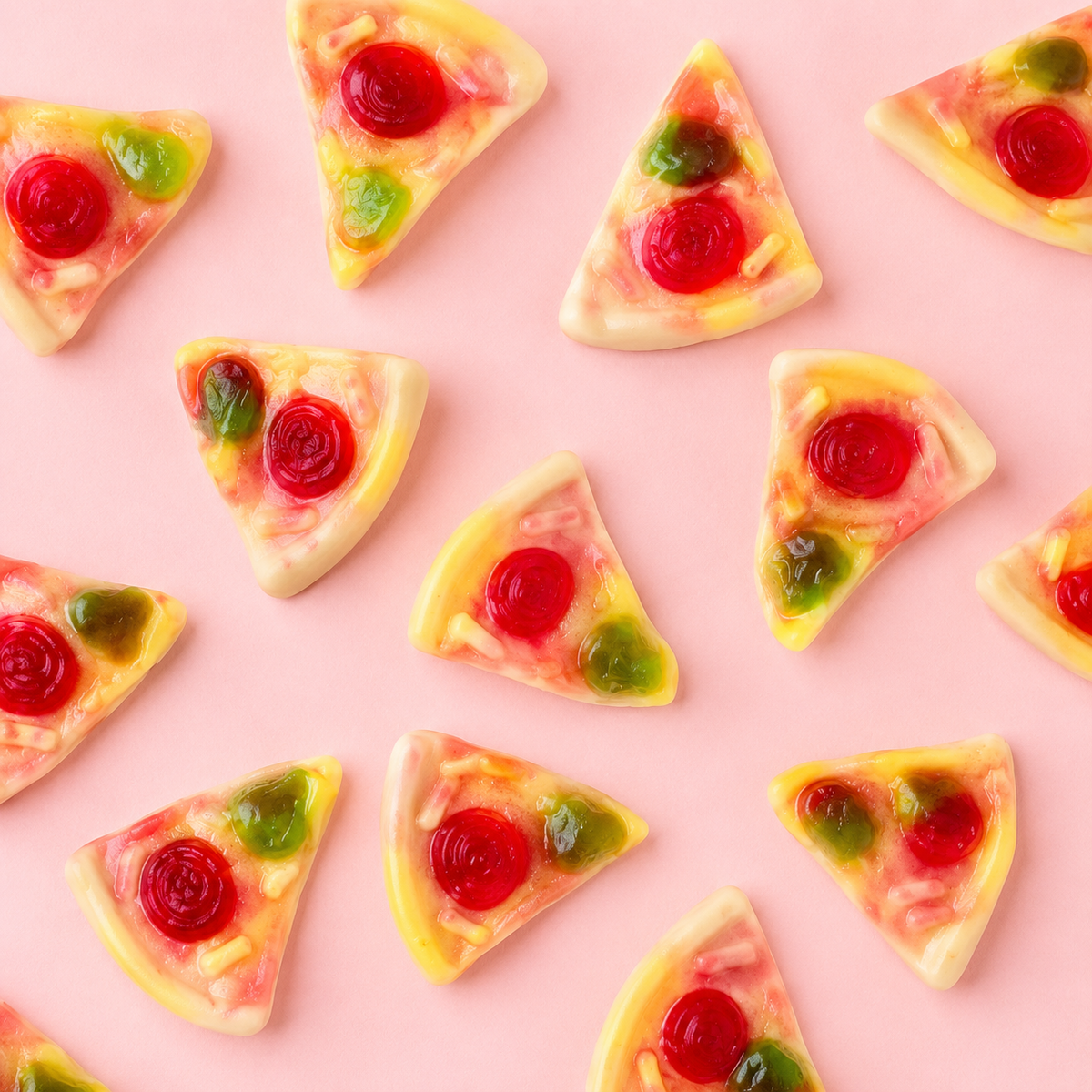 Overhead arrangement of Pizza Slices sweets