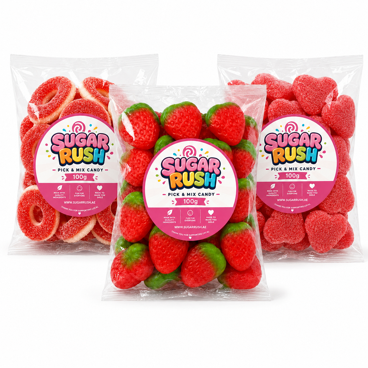 Red Pick & Mix 3-Pack – 300g by Sugar Rush with its fixed bundle contents on a white background