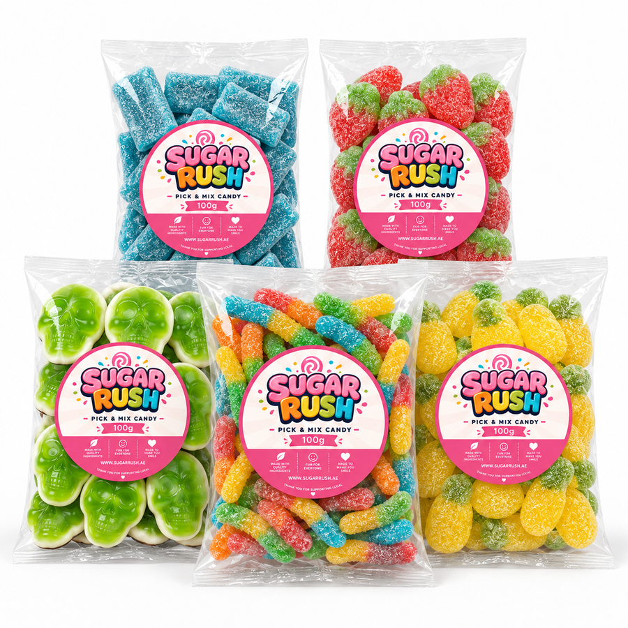 Sour Pick & Mix 5-Pack – 500g by Sugar Rush with its fixed bundle contents on a white background