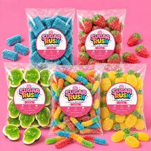 Sour Pick & Mix 5-Pack – 500g arranged on a pale pink Sugar Rush background