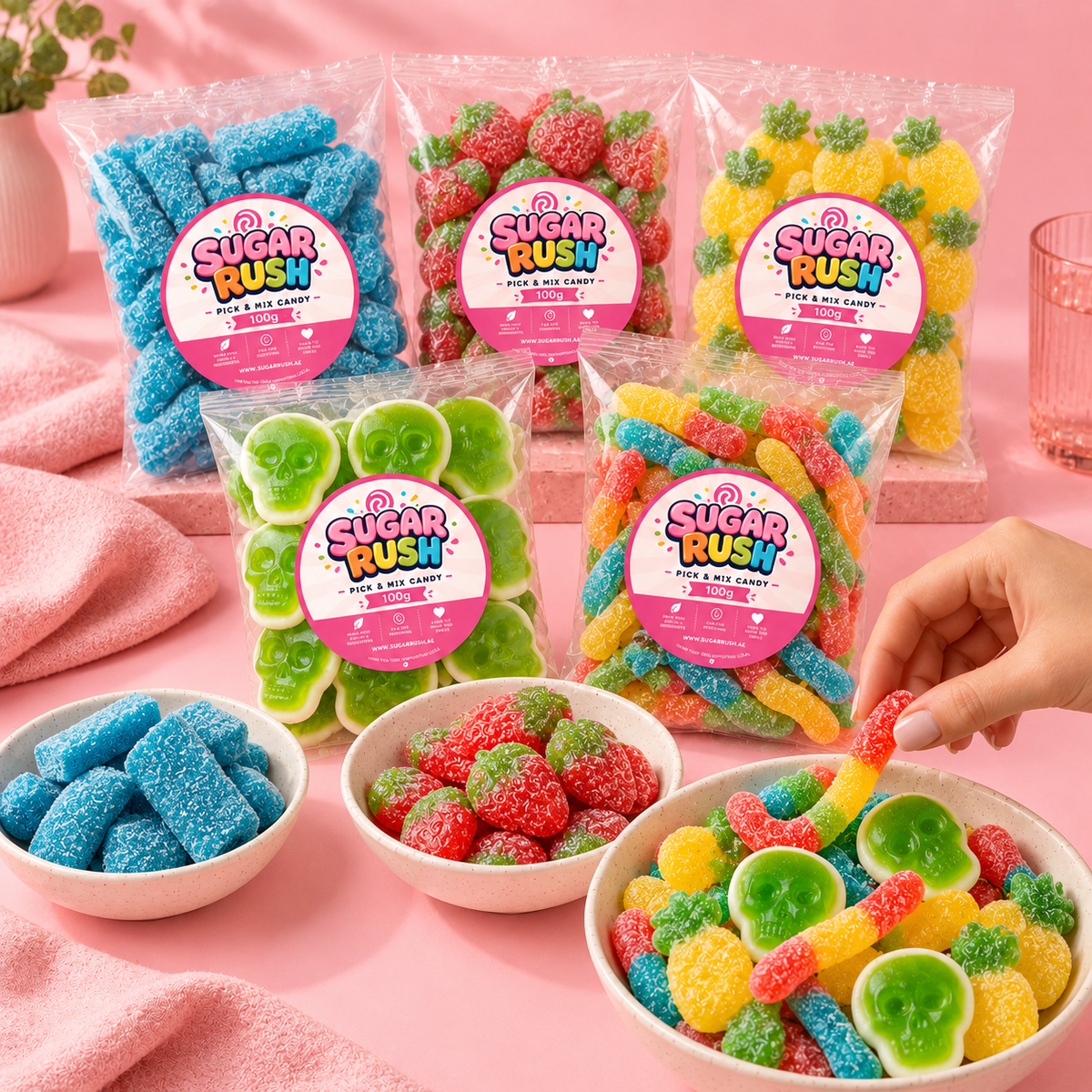 Sour Pick & Mix 5-Pack – 500g styled for a Sugar Rush sharing moment