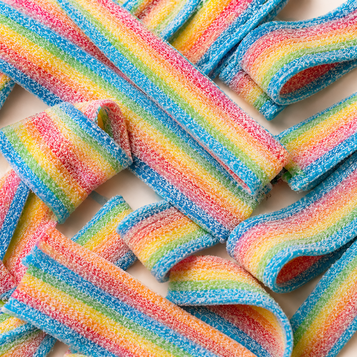 Close-up of Sour Rainbow Belts sweets