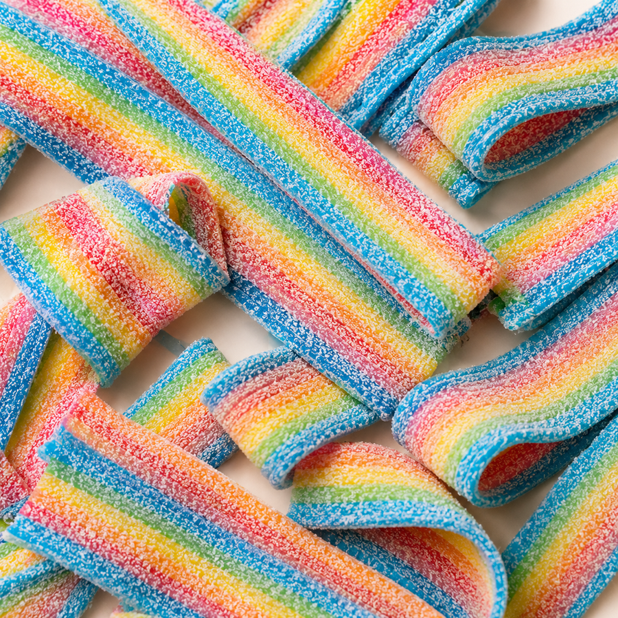 Close-up of Sour Rainbow Belts sweets
