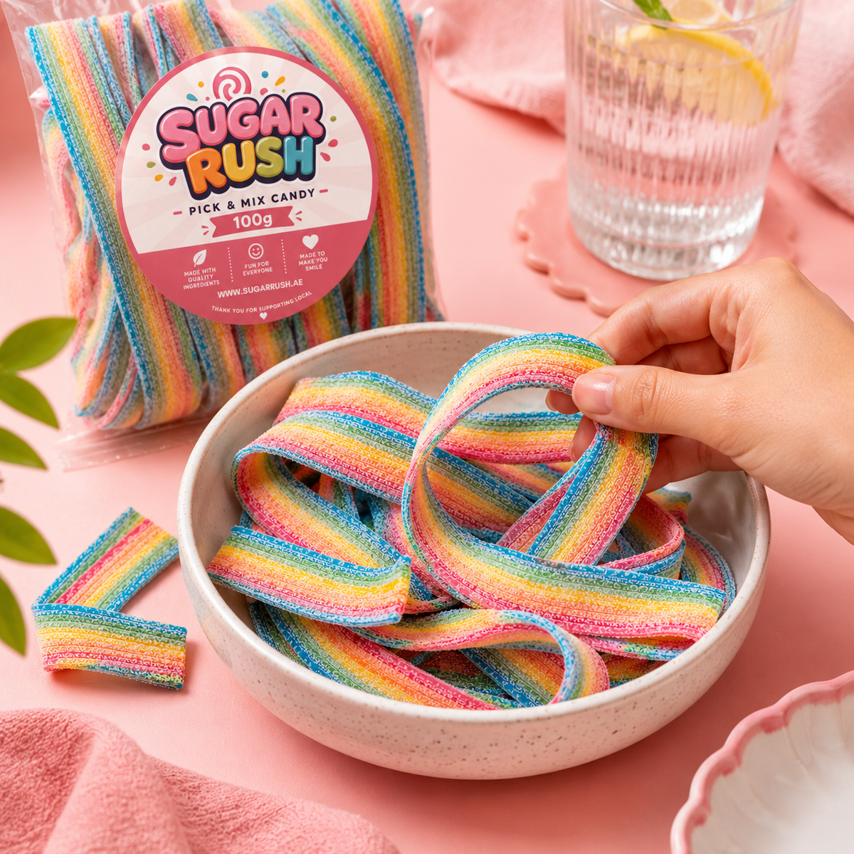 Sour Rainbow Belts sweets in a Sugar Rush snacking scene