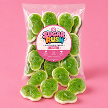 Sour Skulls Sugar Rush bag with sweets on pink background