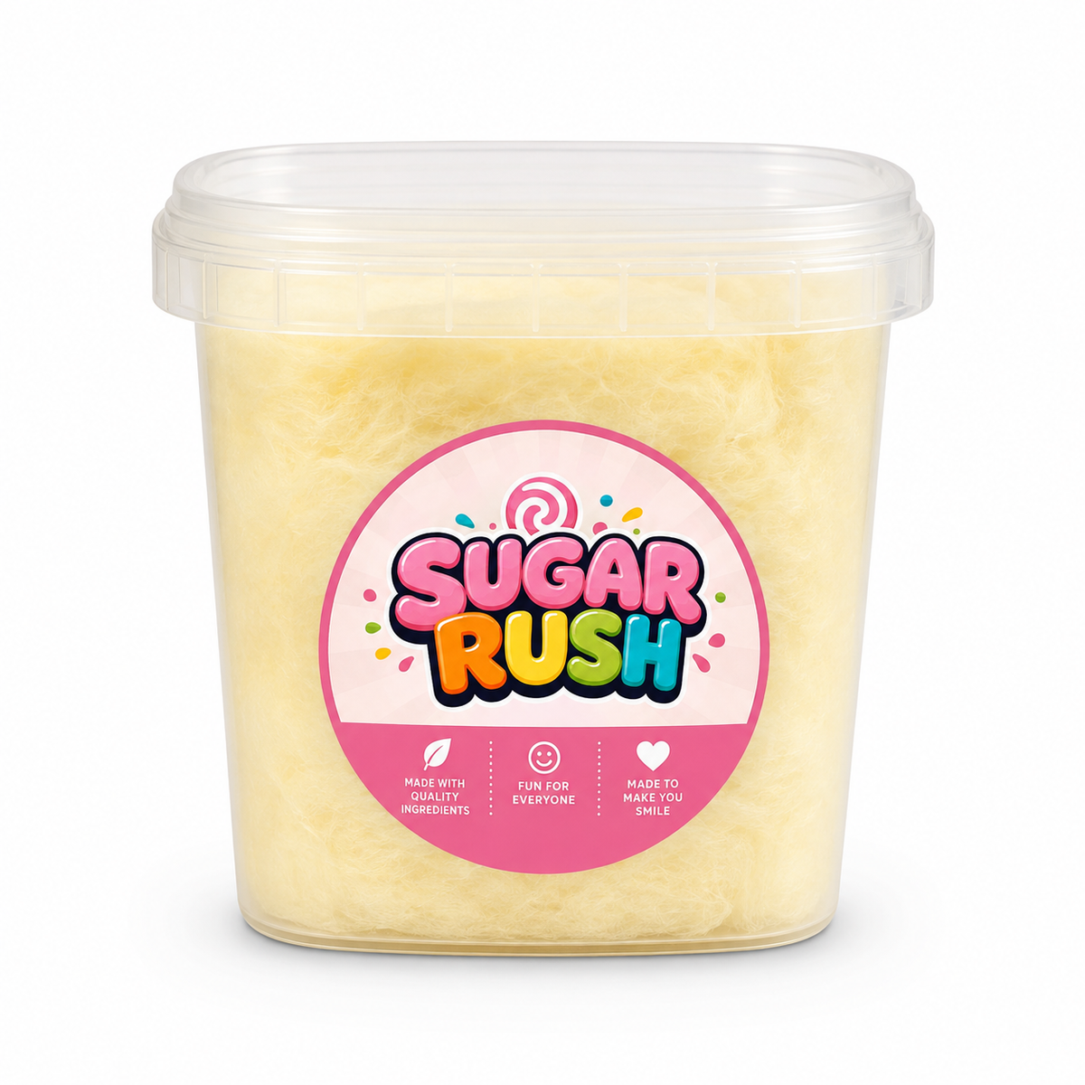 Sugar Rush Banana Cotton Candy Tub with branded label on a clean white background
