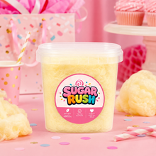 Sugar Rush Banana Cotton Candy Tub in a colourful party and candy-table setting