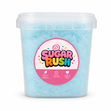 Sugar Rush Blue Raspberry Cotton Candy Tub with branded label on a clean white background