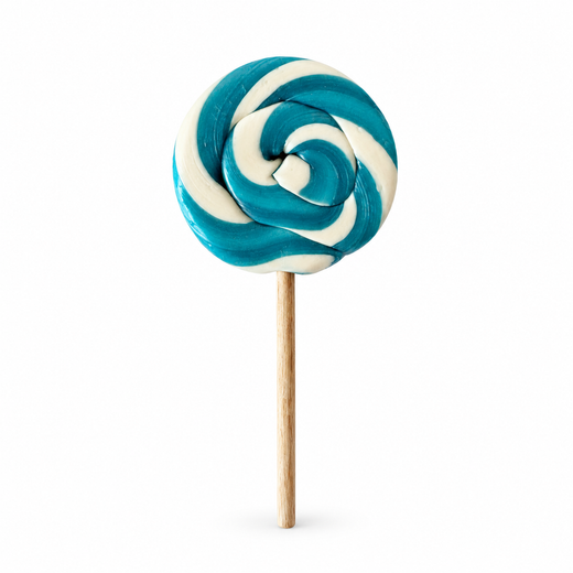 Blue Swirl Lollipop by Sugar Rush on a clean soft white background