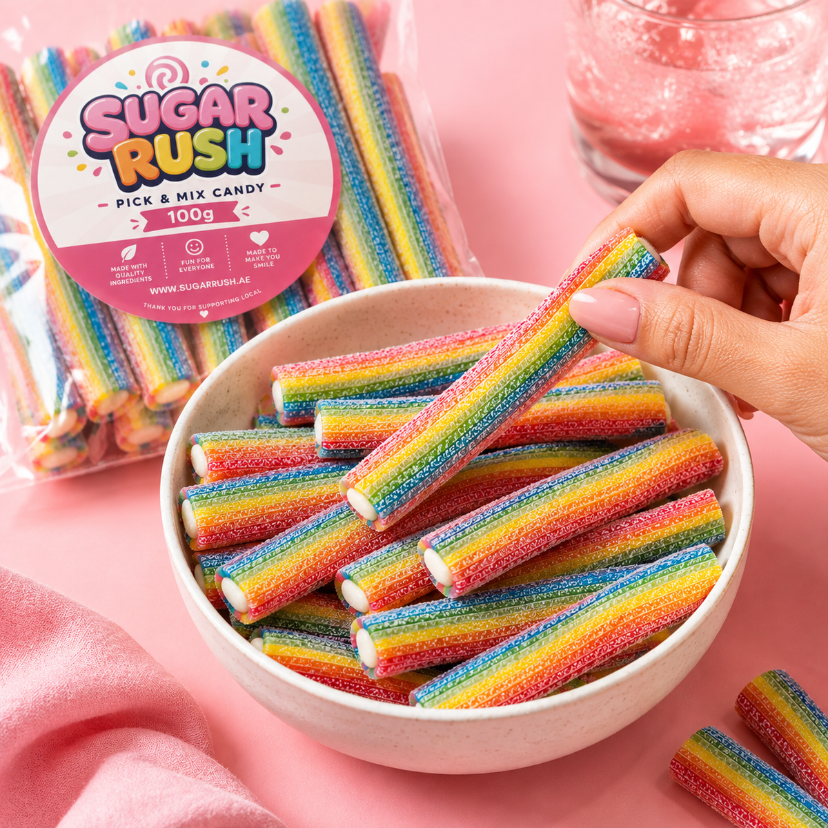 Sour Rainbow Filled Pencils sweets in a Sugar Rush snacking scene