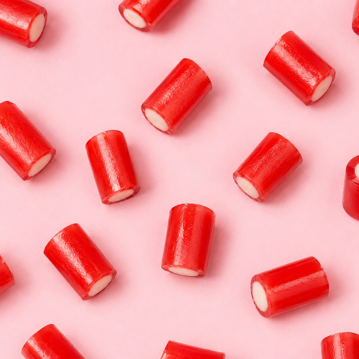 Overhead arrangement of Strawberry Filled Bites sweets