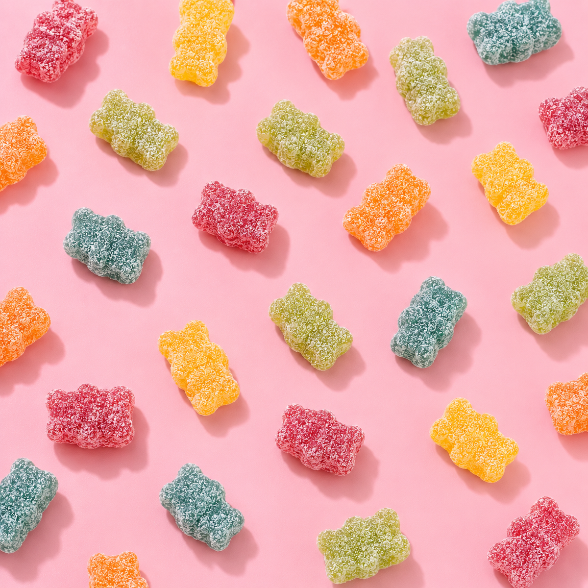 Overhead arrangement of Fizzy Bears sweets