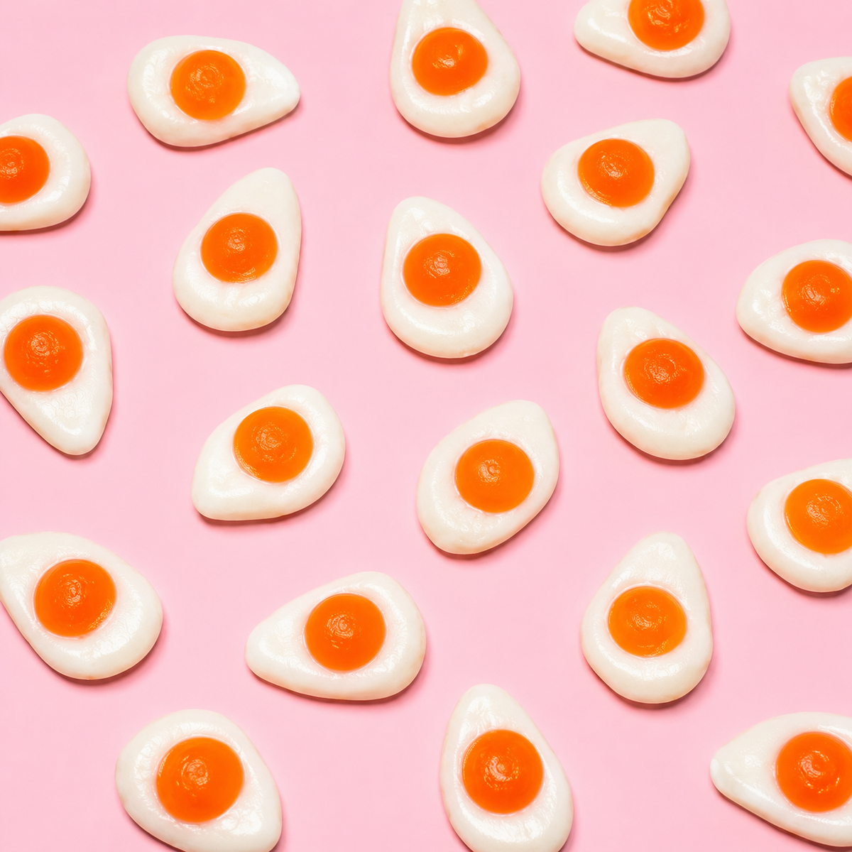 Overhead arrangement of Fried Eggs sweets