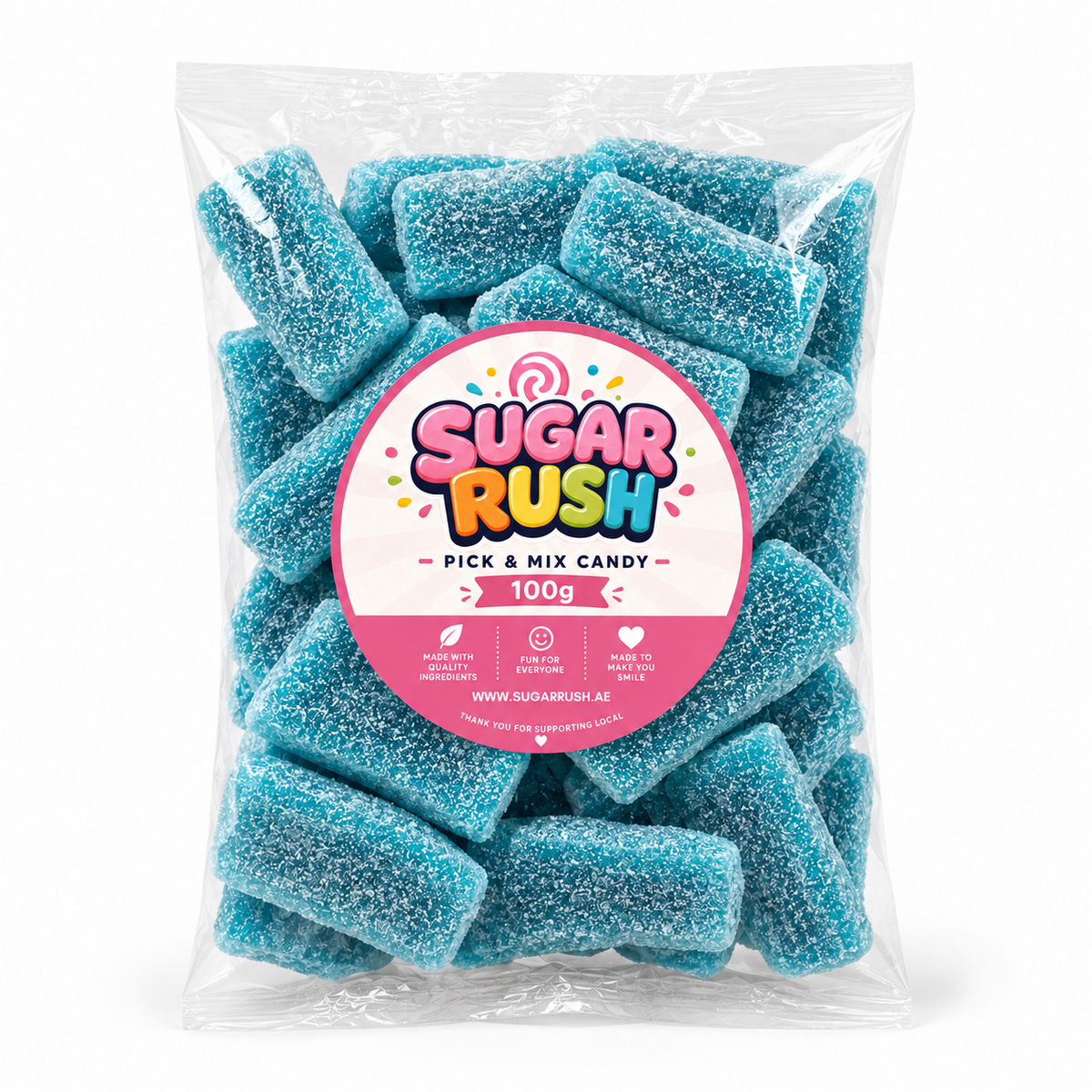 No. 23 Mega Sour Blue Slices – 100g Sugar Rush 100g bag