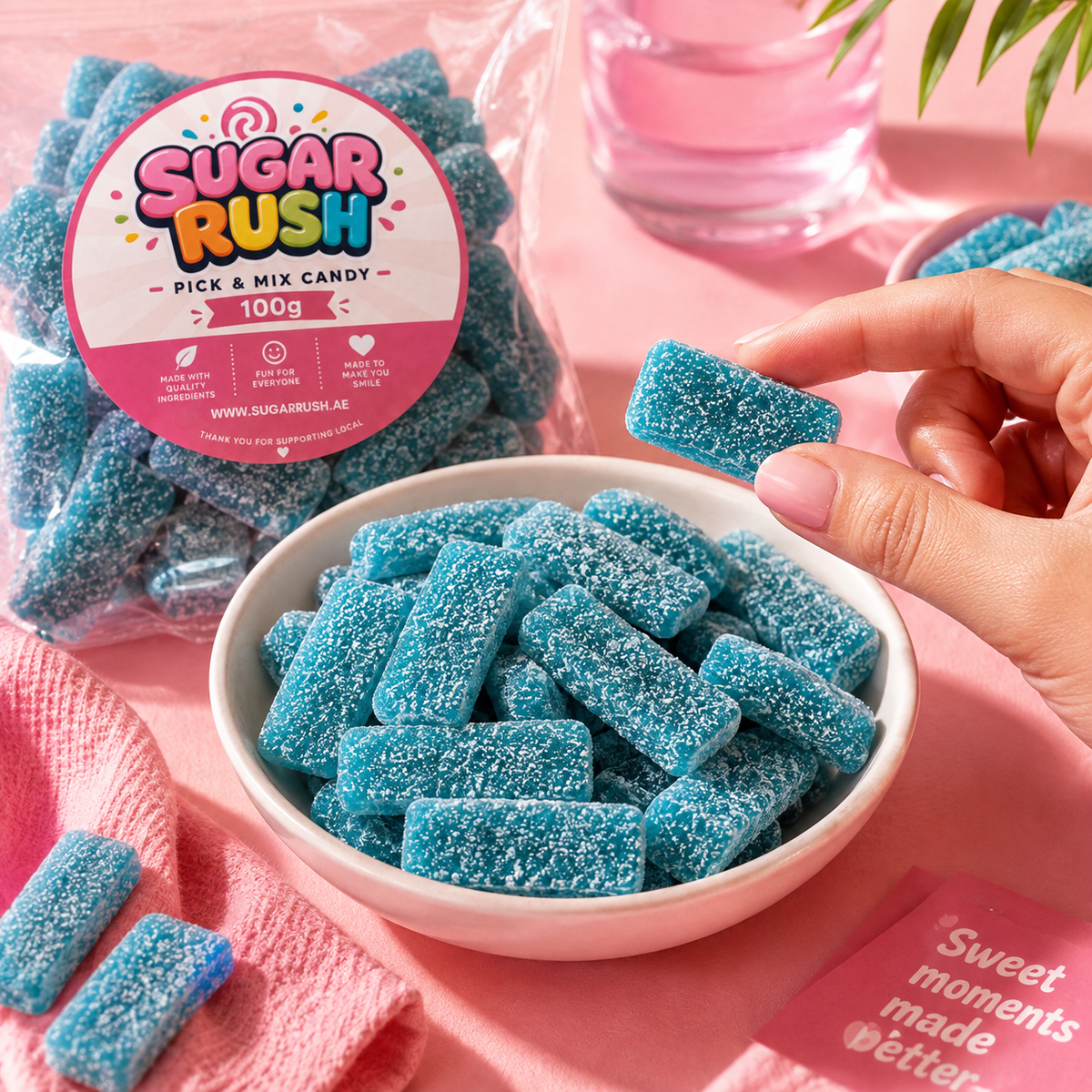 Mega Sour Blue Slices sweets in a Sugar Rush snacking scene