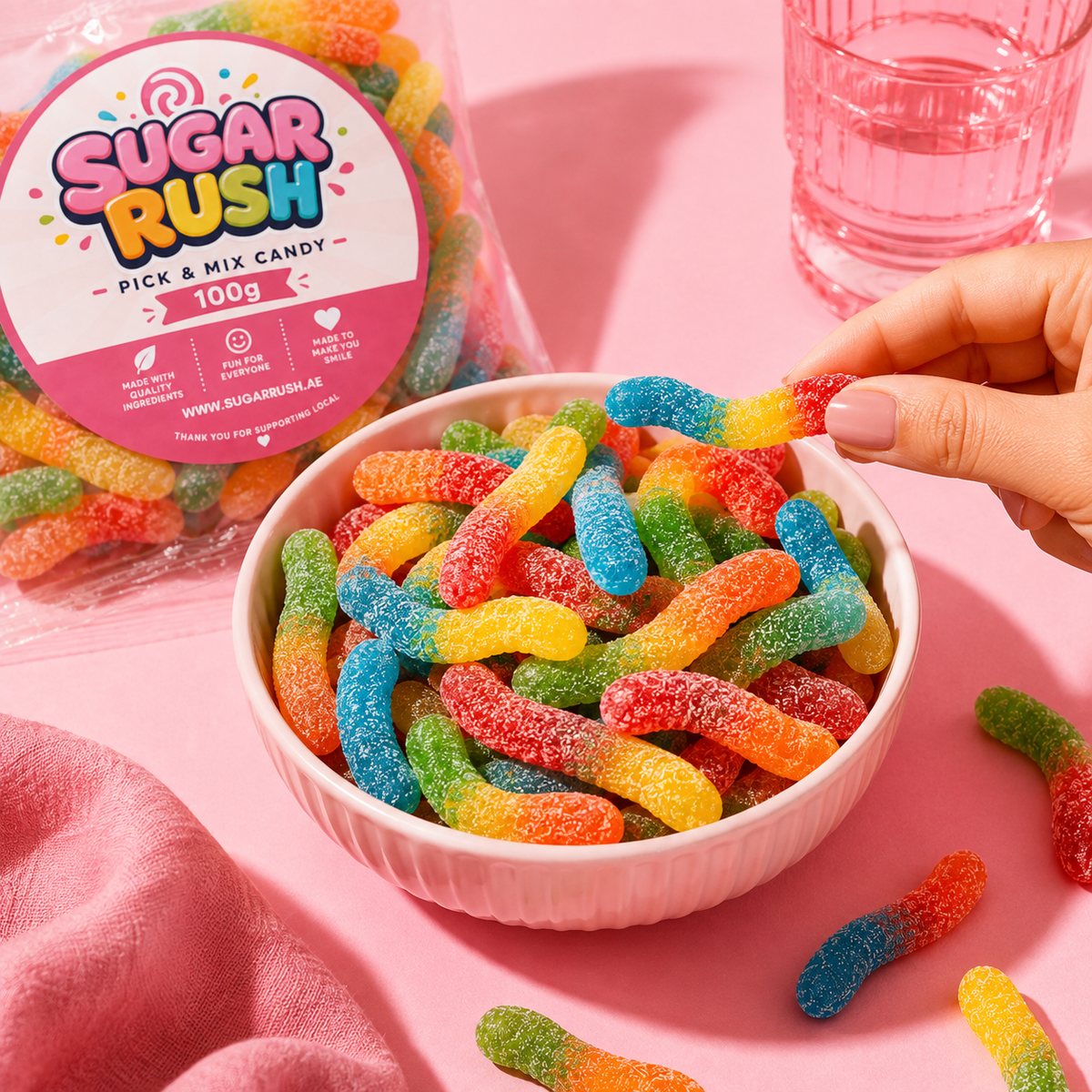 Sugared Worms sweets in a Sugar Rush snacking scene