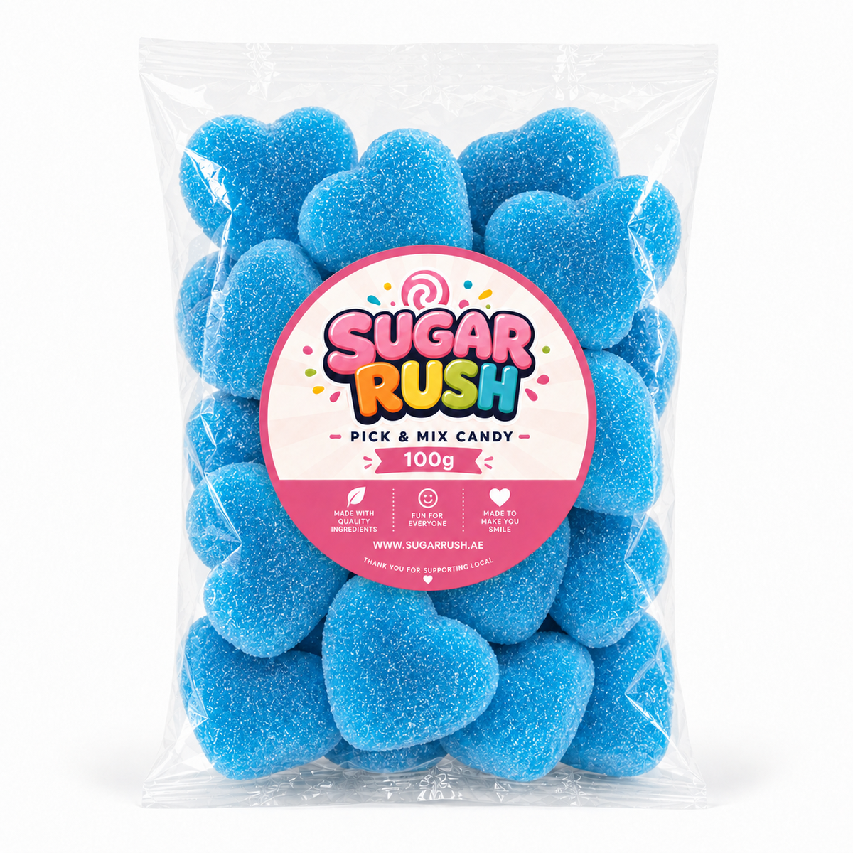 No. 27 Blue Filled Hearts – 100g Sugar Rush 100g bag