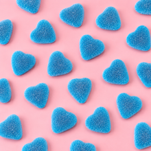 Overhead arrangement of Blue Filled Hearts sweets