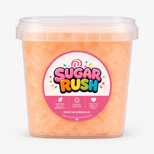 Sugar Rush Orange Cotton Candy Tub with branded label on a clean white background