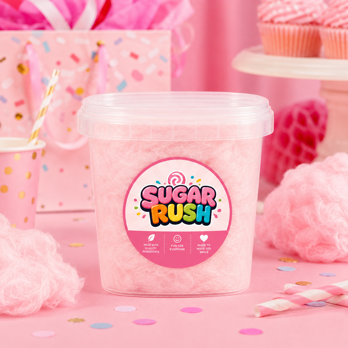 Close-up of fluffy pink vanilla cotton candy texture
